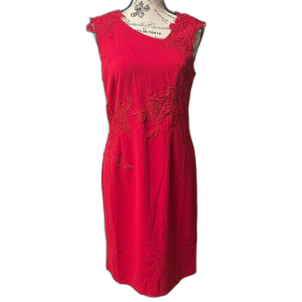 Spense Women Red Crimson Dress Sleeveless Knee Lenght Lace Trim Zip Up Sz 8